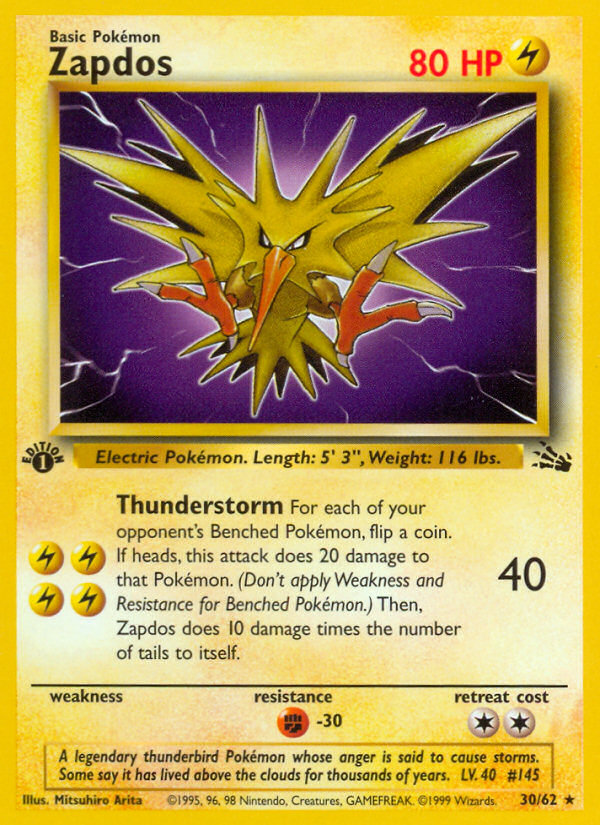 Zapdos (30/62) [Fossil 1st Edition] | Nerdhalla Games