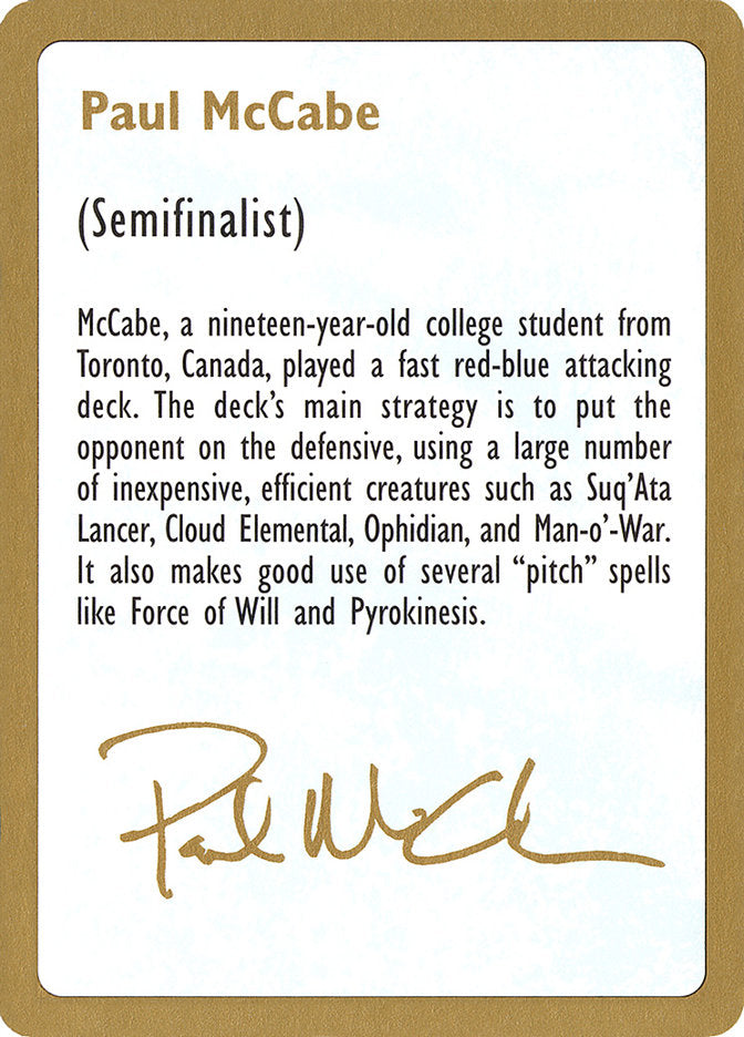 Paul McCabe Bio [World Championship Decks 1997] | Nerdhalla Games