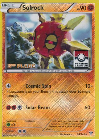 Solrock (64/146) (3rd Place League Challenge Promo) [XY: Base Set] | Nerdhalla Games