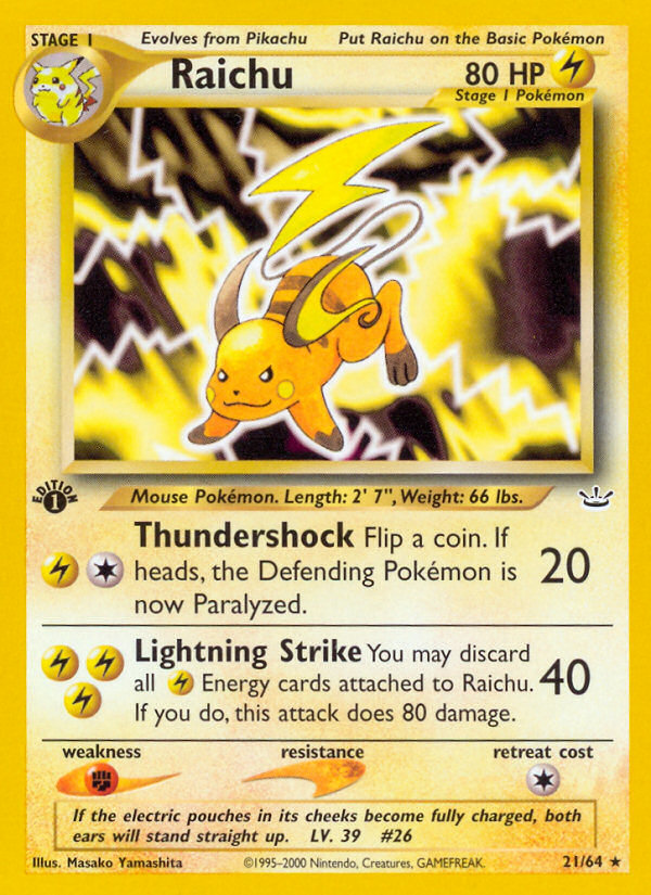 Raichu (21/64) [Neo Revelation 1st Edition] | Nerdhalla Games