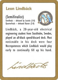 1996 Leon Lindback Biography Card [World Championship Decks] | Nerdhalla Games