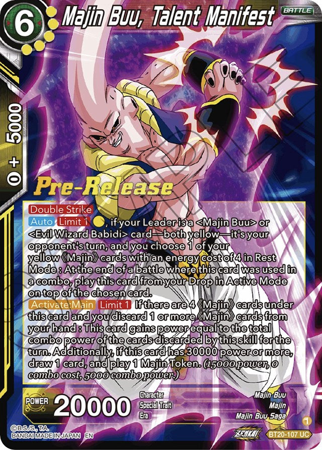 Majin Buu, Talent Manifest (BT20-107) [Power Absorbed Prerelease Promos] | Nerdhalla Games