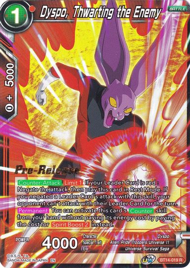 Dyspo, Thwarting the Enemy (BT14-019) [Cross Spirits Prerelease Promos] | Nerdhalla Games