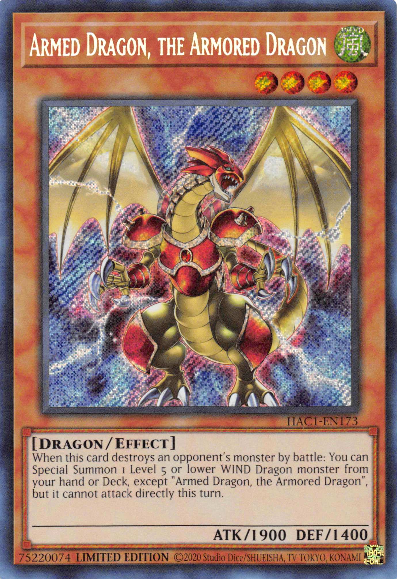 Armed Dragon, the Armored Dragon [HAC1-EN173] Secret Rare | Nerdhalla Games