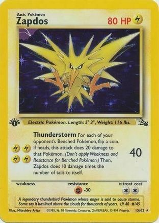 Zapdos (15/62) (Cosmos Holo) [Fossil 1st Edition] | Nerdhalla Games