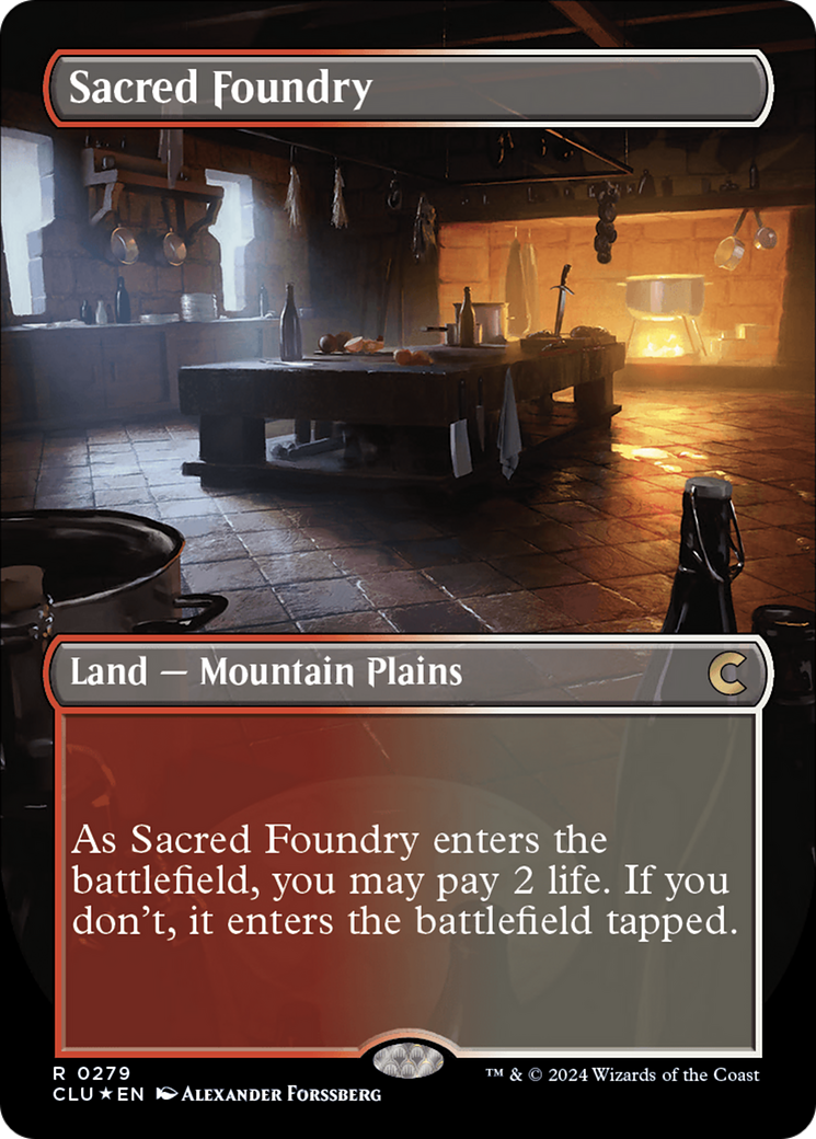 Sacred Foundry (Borderless) [Ravnica: Clue Edition] | Nerdhalla Games