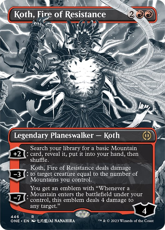 Koth, Fire of Resistance (Borderless Manga Step-and-Compleat Foil) [Phyrexia: All Will Be One] | Nerdhalla Games