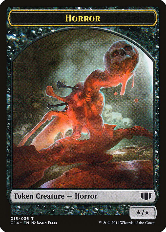 Horror // Zombie (016/036) Double-sided Token [Commander 2014 Tokens] | Nerdhalla Games