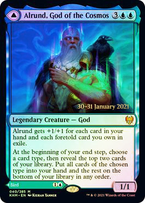 Alrund, God of the Cosmos // Hakka, Whispering Raven  [Kaldheim Prerelease Promos] | Nerdhalla Games