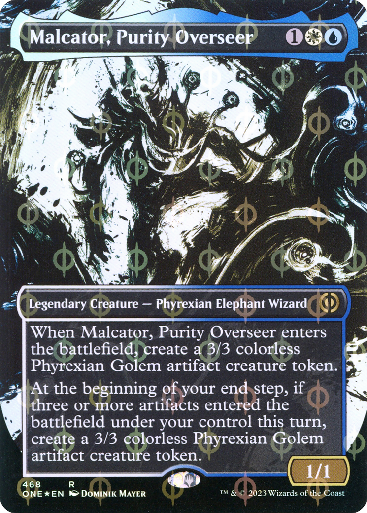 Malcator, Purity Overseer (Borderless Ichor Step-and-Compleat Foil) [Phyrexia: All Will Be One] | Nerdhalla Games