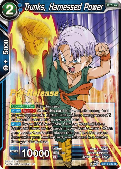 Trunks, Harnessed Power (BT16-033) [Realm of the Gods Prerelease Promos] | Nerdhalla Games