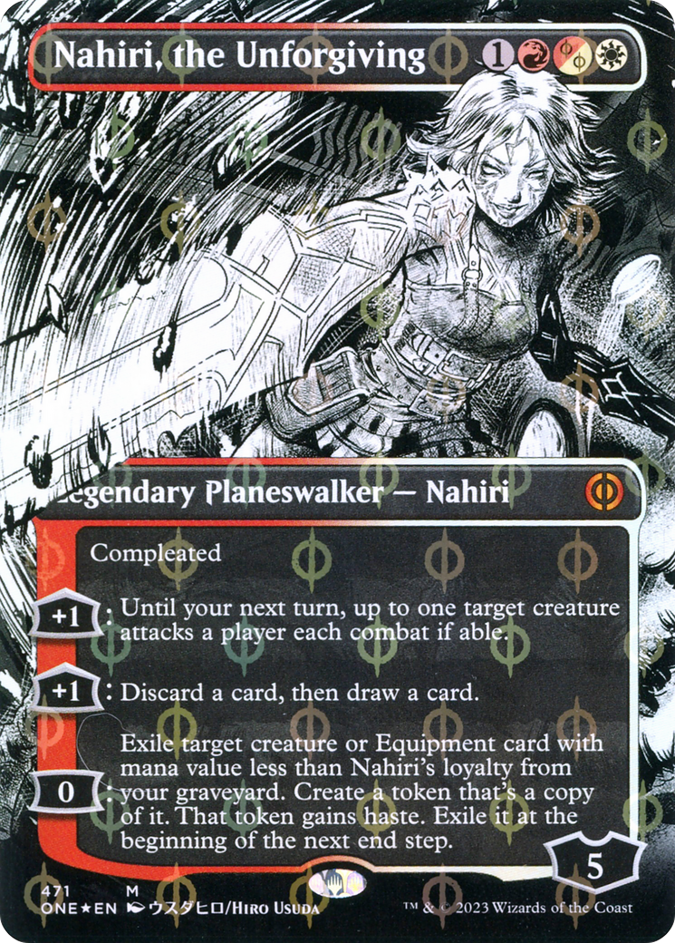 Nahiri, the Unforgiving (Borderless Manga Step-and-Compleat Foil) [Phyrexia: All Will Be One] | Nerdhalla Games