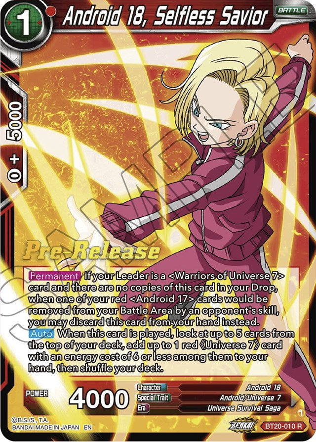 Android 18, Selfless Savior (BT20-010) [Power Absorbed Prerelease Promos] | Nerdhalla Games