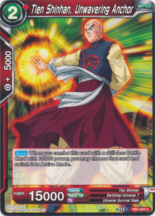 Tien Shinhan, Unwavering Anchor (Reprint) (DB2-003) [Battle Evolution Booster] | Nerdhalla Games