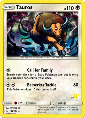 Tauros (164/236) (Pikachu Stamp #37) [Battle Academy 2020] | Nerdhalla Games