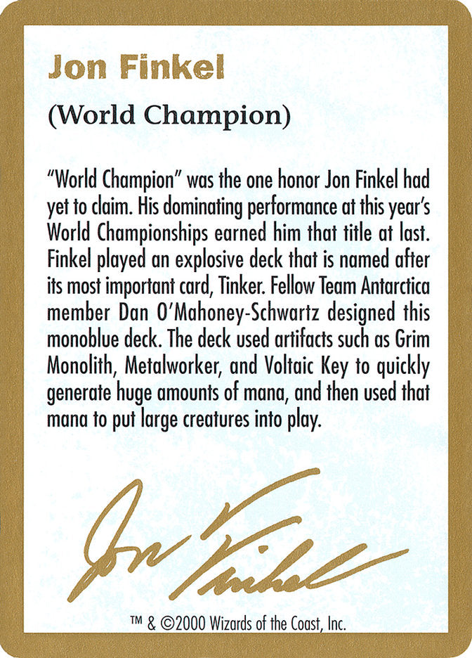 Jon Finkel Bio [World Championship Decks 2000] | Nerdhalla Games